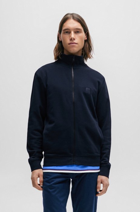 Relaxed-fit jacket in French terry with logo patch, Dark Blue
