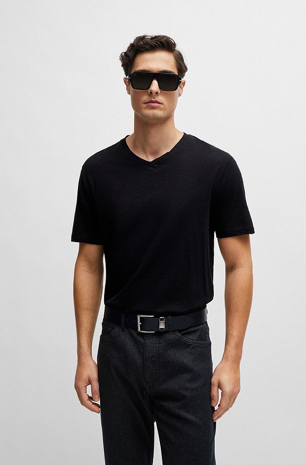 V-neck T-shirt in mercerised cotton, Black