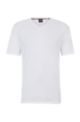 Mercerised-cotton regular-fit T-shirt with V neckline, White