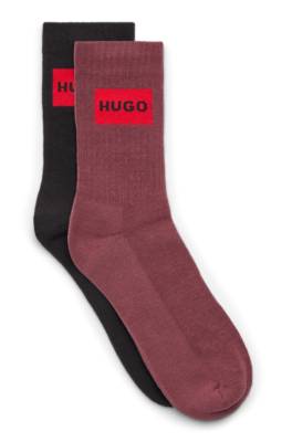 Hugo Boss Two-pack Of Ribbed Socks With Red Logo Label