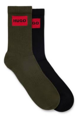 Hugo Boss Two-pack Of Ribbed Socks With Red Logo Label