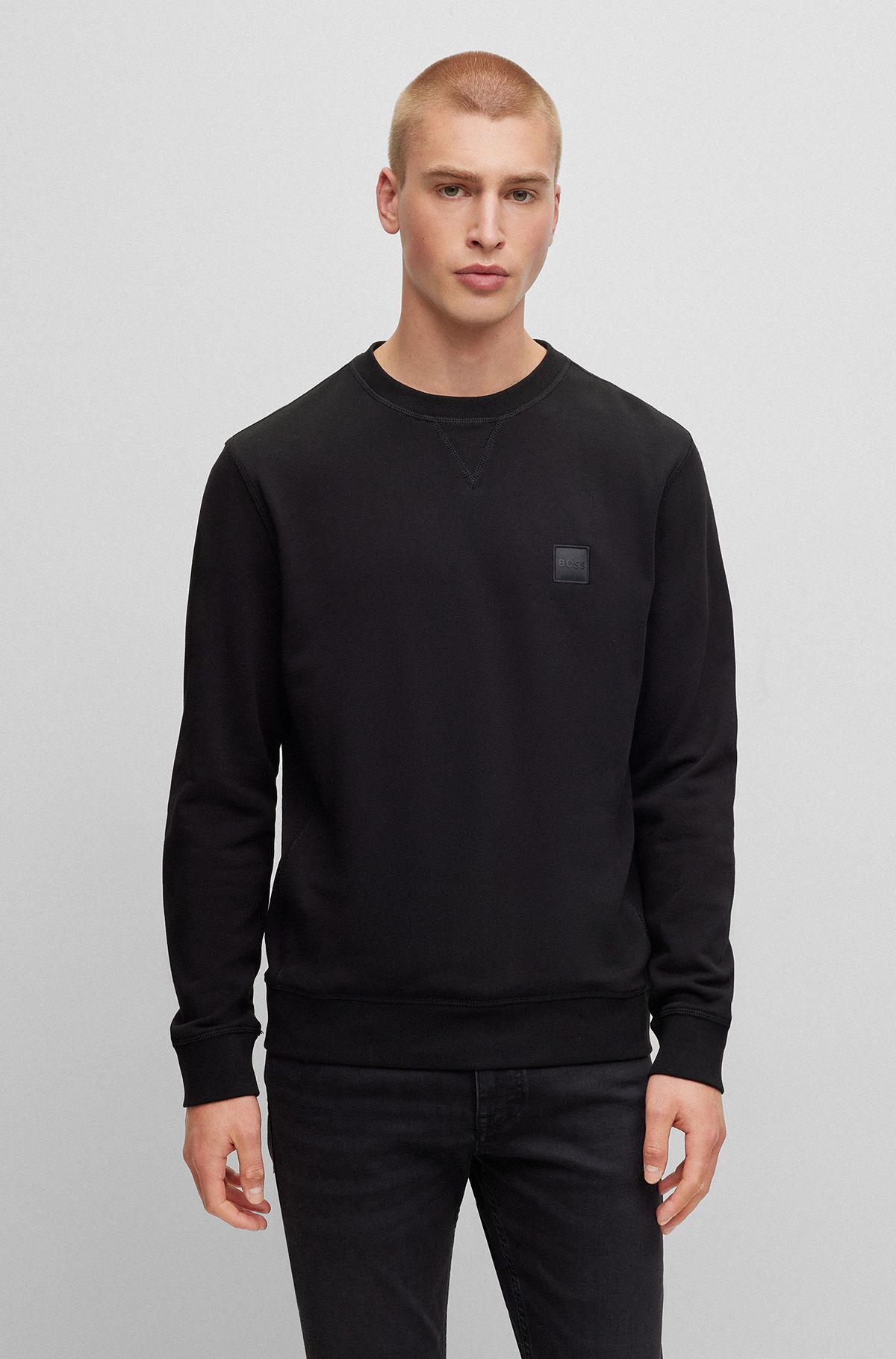 Relaxed-fit cotton sweatshirt with logo patch, Black