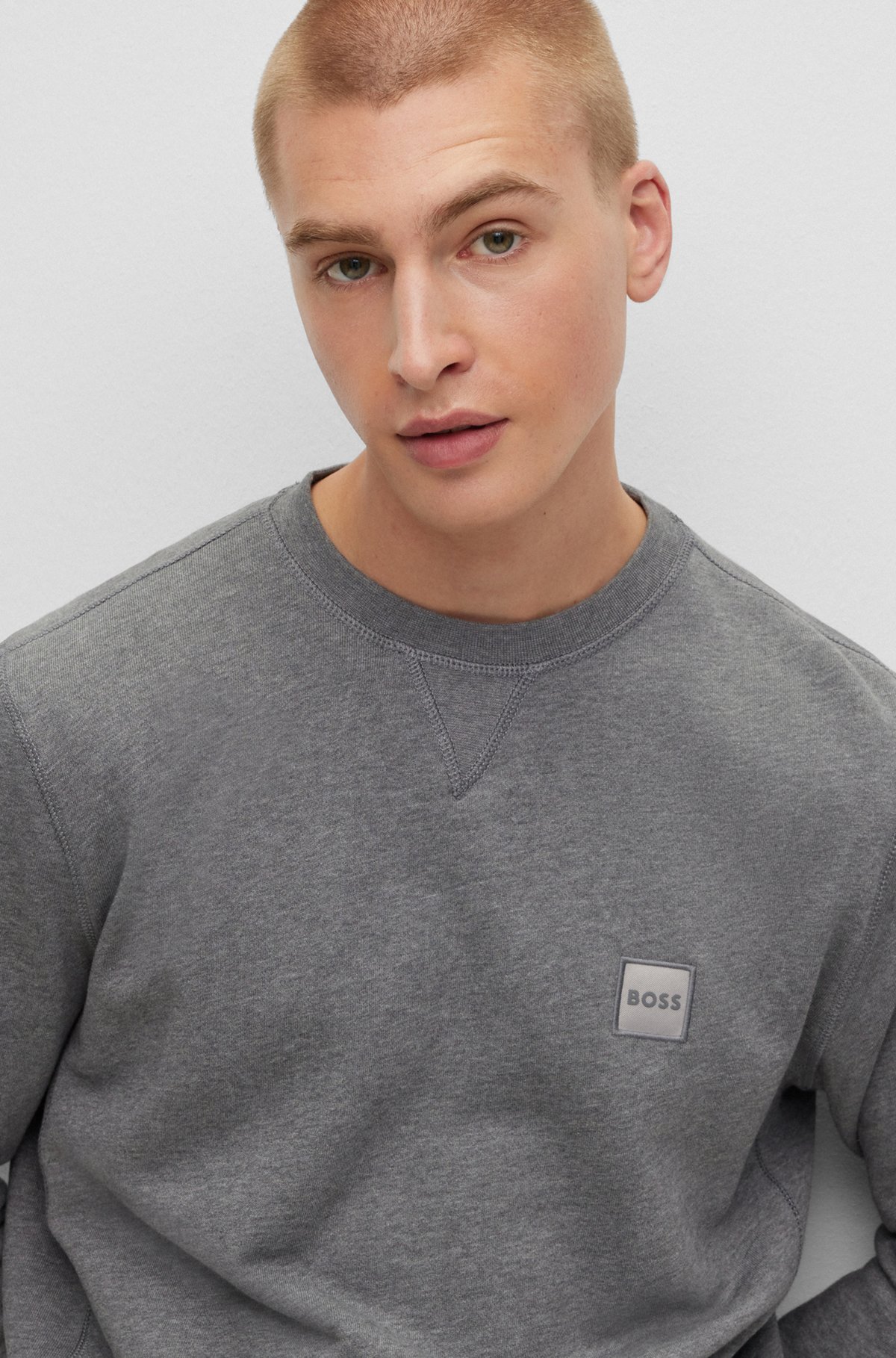 Relaxed-fit sweatshirt van katoen met logopatch, Lichtgrijs