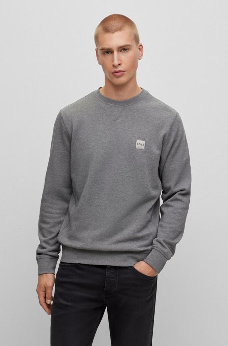 Relaxed-fit sweater met logopatch van katoen, Lichtgrijs