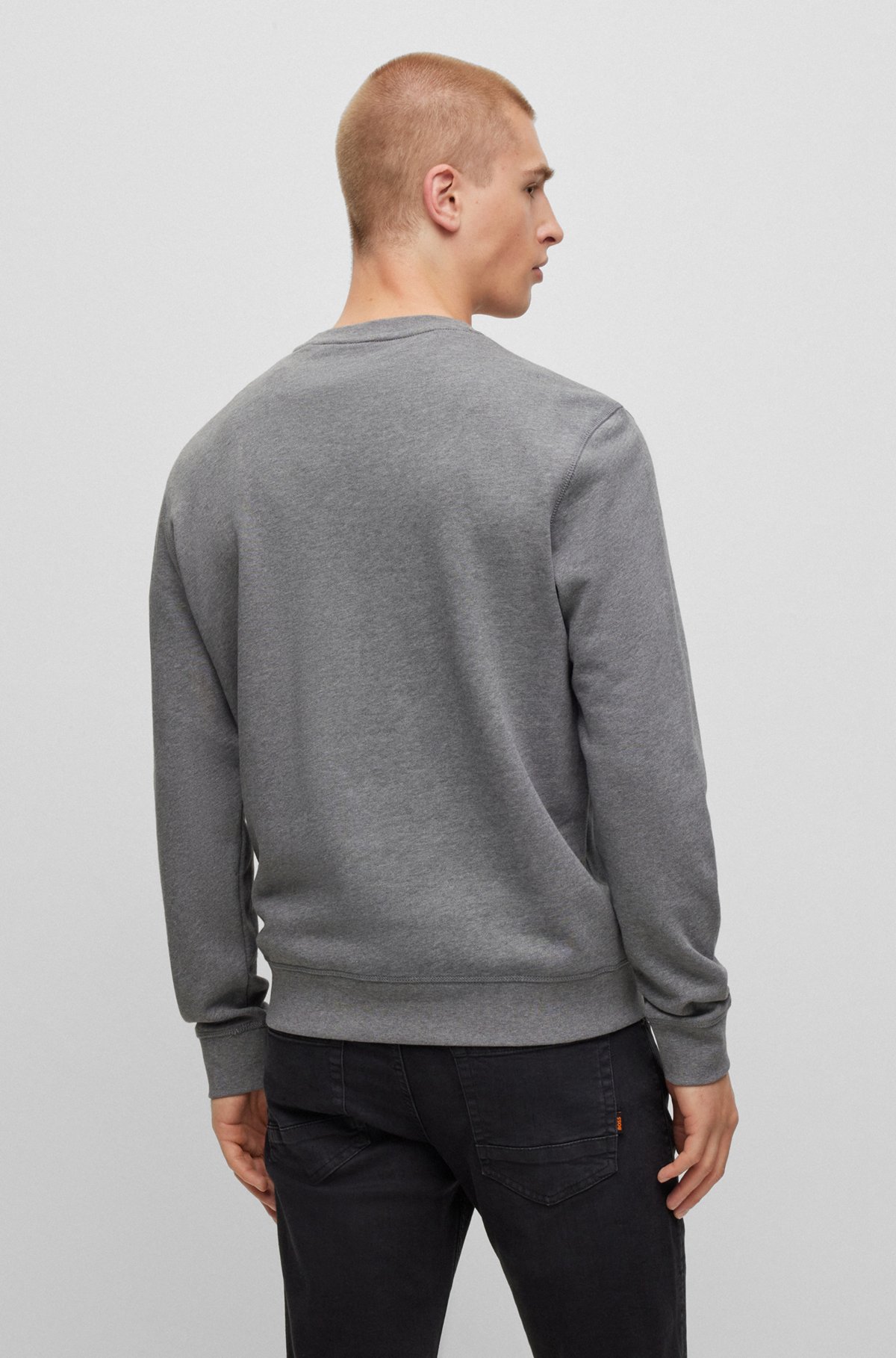 Relaxed-fit cotton sweatshirt with logo patch, Light Grey