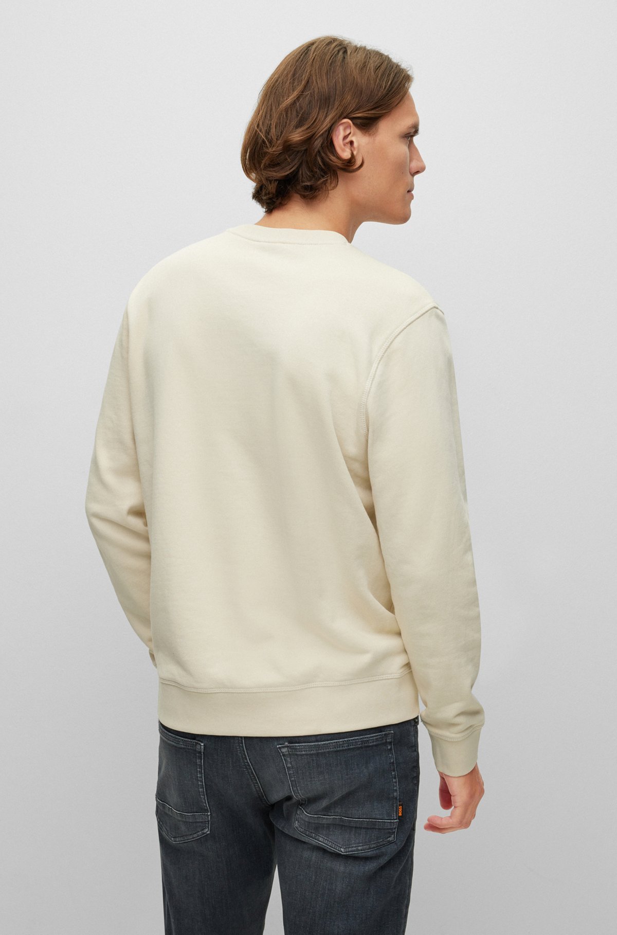 Sweat Relaxed Fit en coton avec patch logo, Blanc