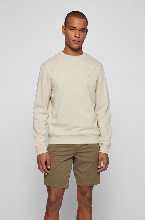 Relaxed-fit cotton sweatshirt with logo patch, Light Beige