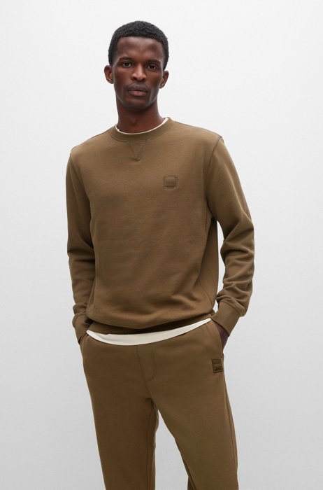 Relaxed-Fit Sweatshirt aus Baumwolle mit Logo-Aufnäher, Dunkelgrün