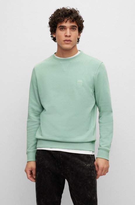 Relaxed-fit cotton sweatshirt with logo patch, Light Green