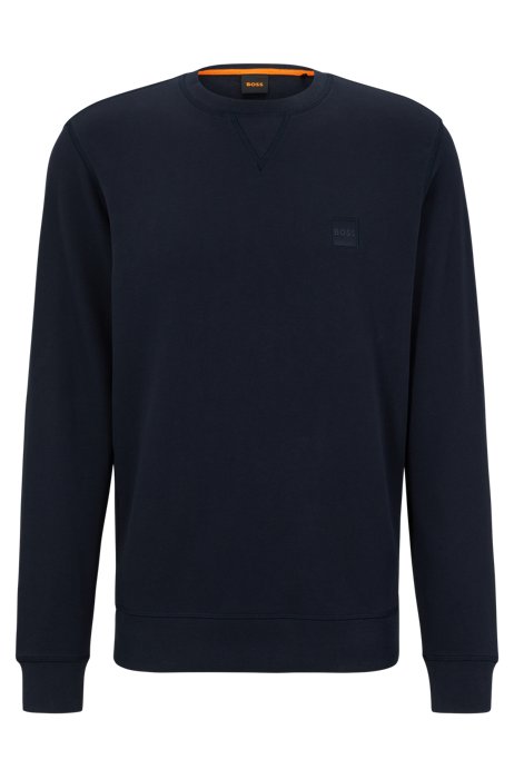 Relaxed-fit cotton sweatshirt with logo patch, Dark Blue