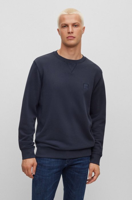 Relaxed-Fit Sweatshirt aus Baumwolle mit Logo-Aufnäher, Dunkelblau