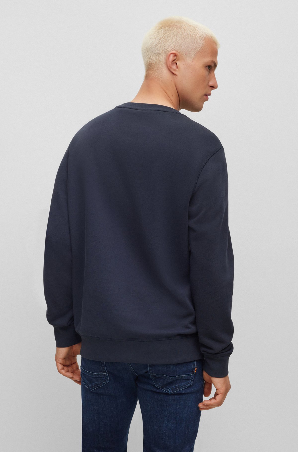 Relaxed-fit sweatshirt van katoen met logopatch, Donkerblauw