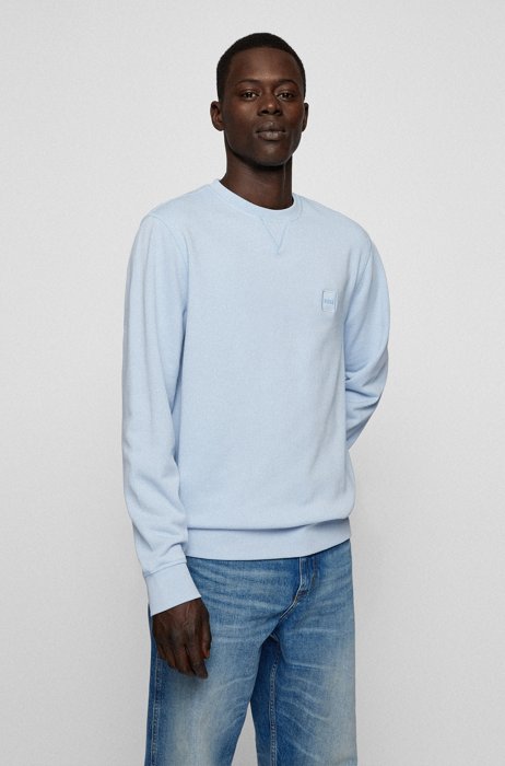 Relaxed-fit cotton sweatshirt with logo patch, Light Blue