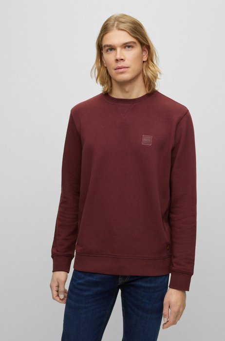Relaxed-fit cotton sweatshirt with logo patch, Dark Red