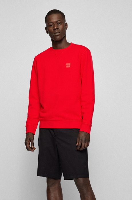 Relaxed-fit cotton sweatshirt with logo patch, Red