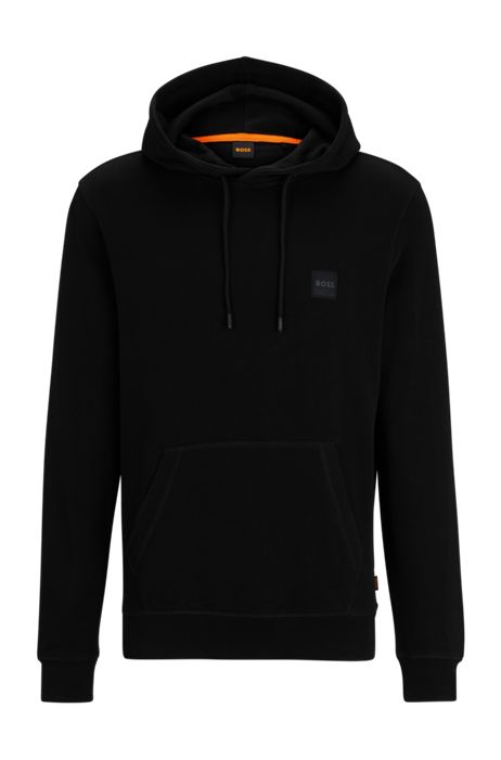 BOSS - French-terry-cotton hooded sweatshirt with logo patch