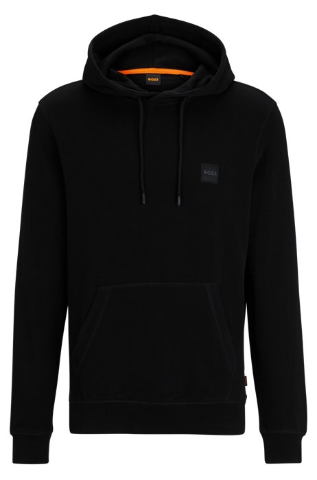 French-terry-cotton hooded sweatshirt with logo patch, Black
