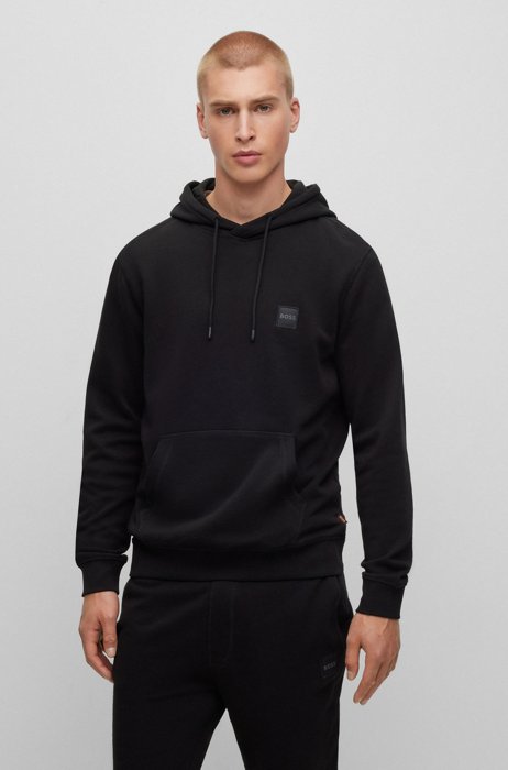 French-terry-cotton hooded sweatshirt with logo patch, Black
