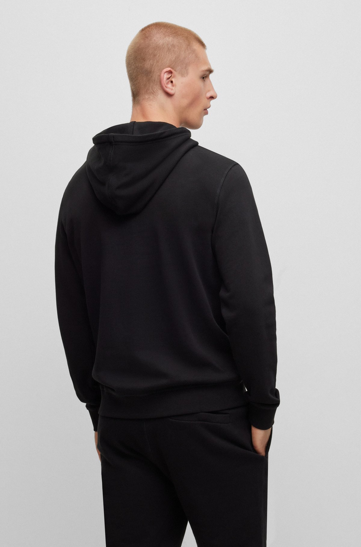 Cotton-terry hoodie with logo patch, Black