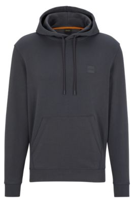 Hugo Boss French-terry-cotton Hooded Sweatshirt With Logo Patch In Dark Grey