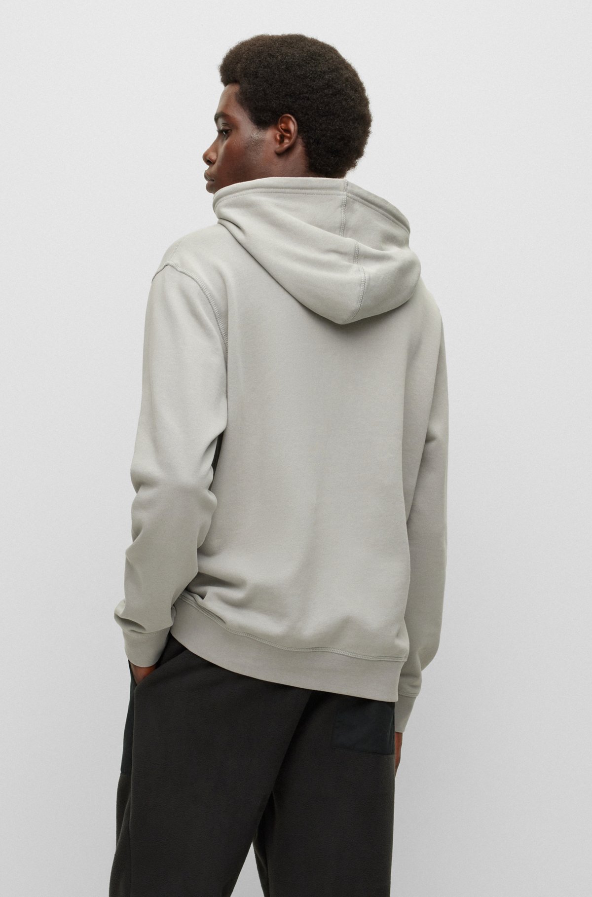 French-terry-cotton hooded sweatshirt with logo patch, Grey