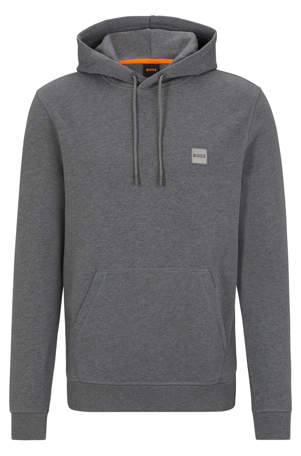 Cotton-terry hoodie with logo patch, Grey