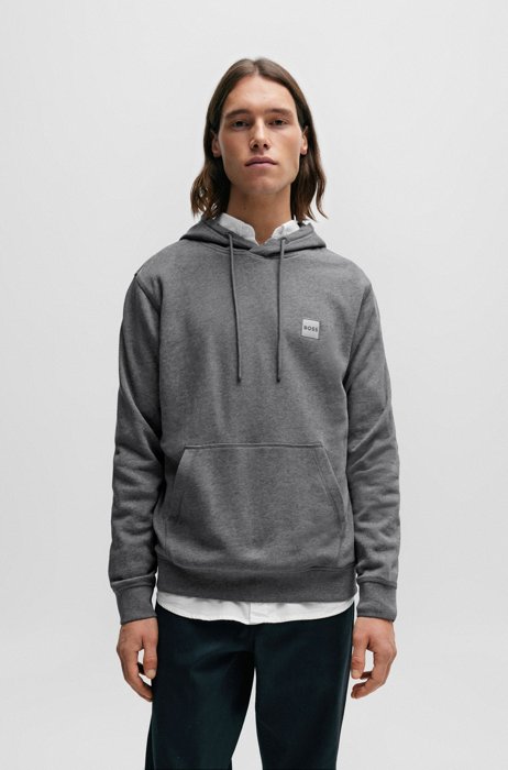 French-terry-cotton hooded sweatshirt with logo patch, Light Grey