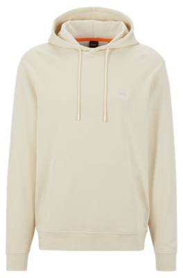 Hugo Boss French-terry-cotton Hooded Sweatshirt With Logo Patch In Neutrals