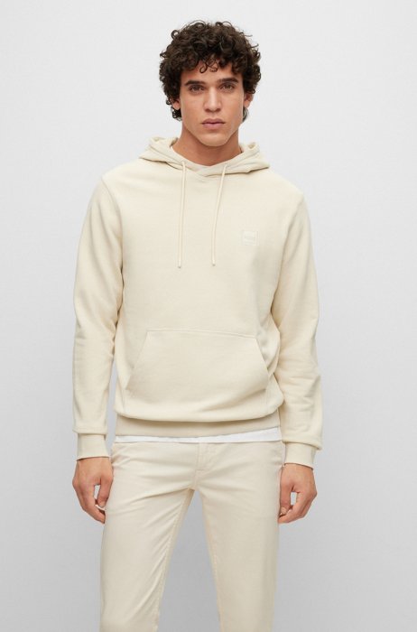 French-terry-cotton hooded sweatshirt with logo patch, White