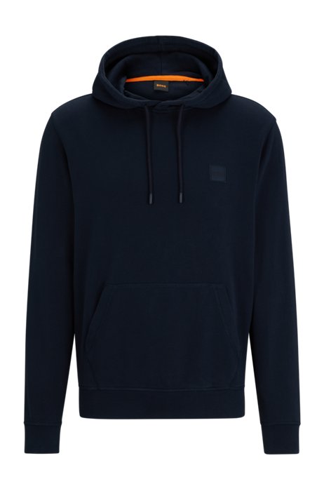 French-terry-cotton hooded sweatshirt with logo patch, Dark Blue