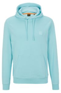 Cotton-terry hoodie with logo patch, Turquoise