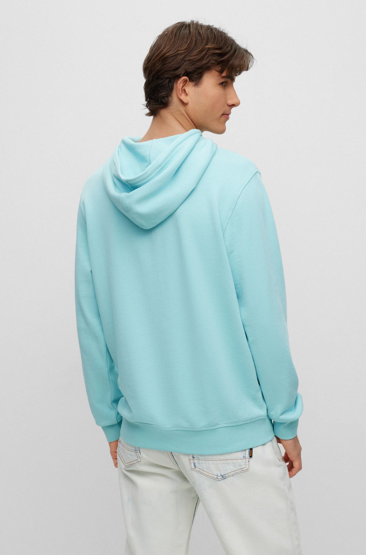 Sweat à capuche en molleton de coton avec patch logo, Turquoise