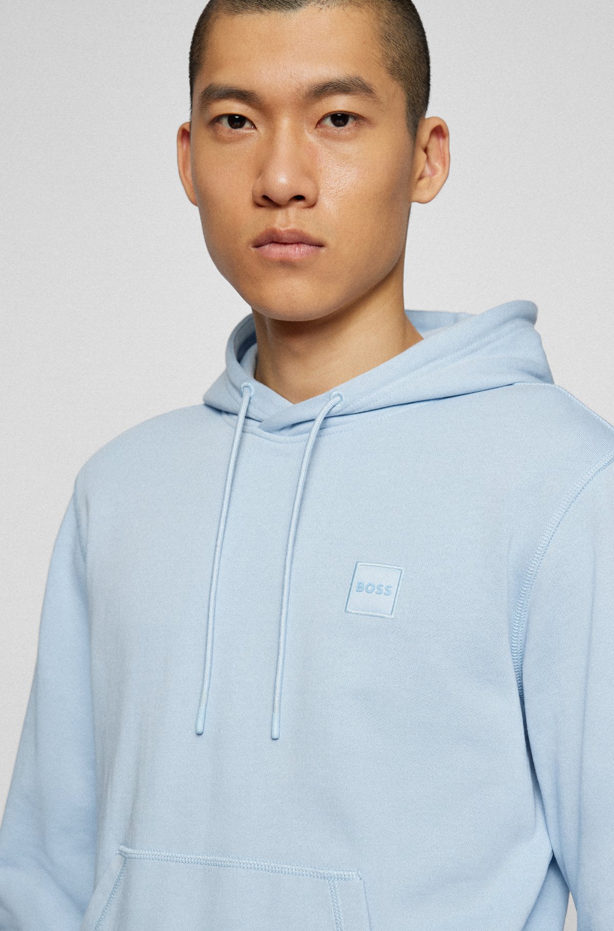 BOSS - French-terry-cotton hooded sweatshirt with logo patch