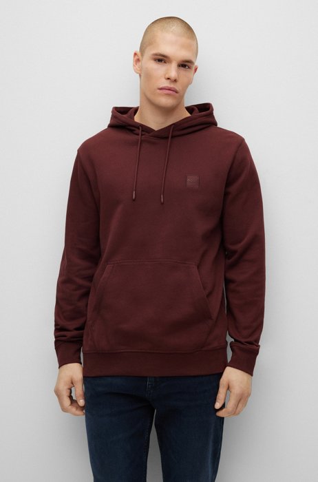 French-terry-cotton hooded sweatshirt with logo patch, Dark Red