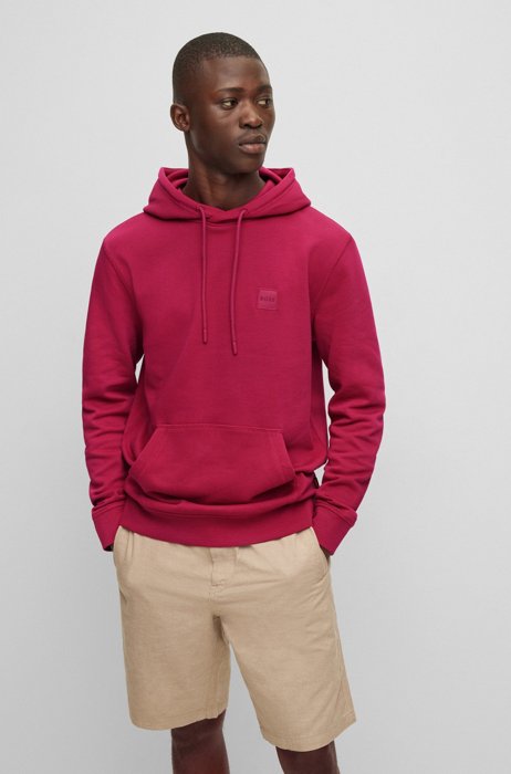 French-terry-cotton hooded sweatshirt with logo patch, Pink