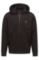 Cotton-terry hooded jacket with logo patch, Black