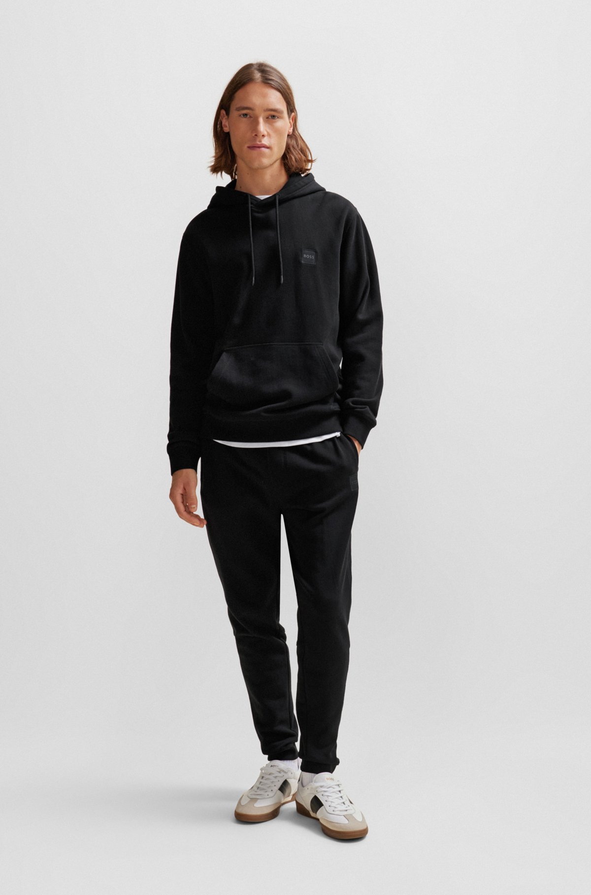 BOSS - Cotton-terry tracksuit bottoms with logo patch