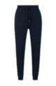 Cotton-terry tracksuit bottoms with logo patch, Dark Blue