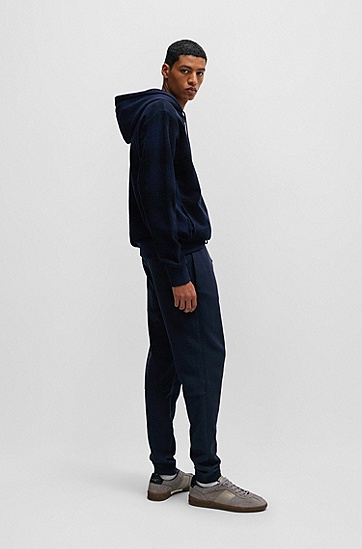 BOSS 博斯徽标饰片棉质毛圈布运动裤,  404_Dark Blue