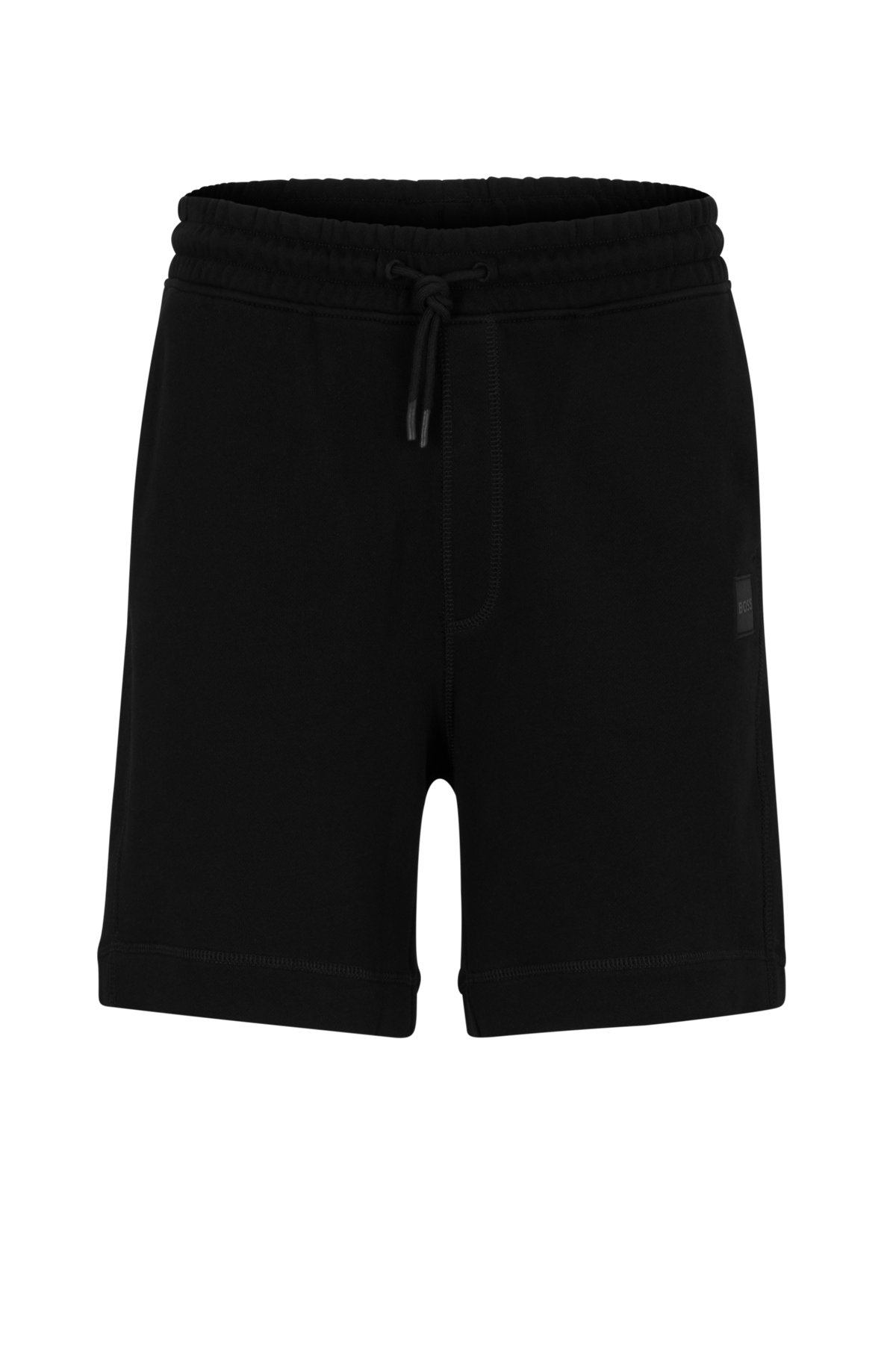 Shorts con cordón en felpa de rizo de algodón con parche de logo, Negro