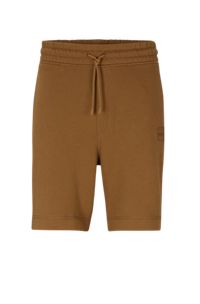 Drawstring shorts in French terry cotton with logo patch, Brown