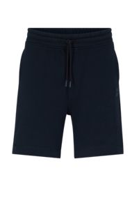 Shorts con cordón en felpa de rizo de algodón con parche de logo, Azul oscuro