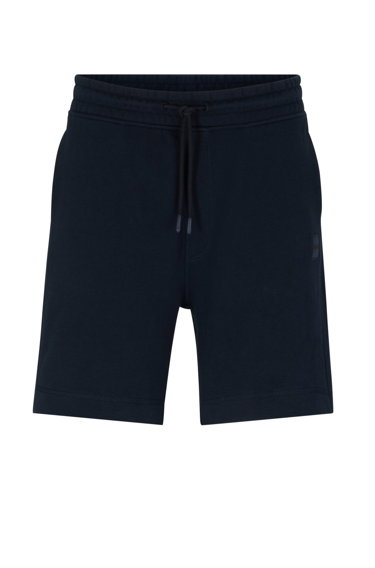 Drawstring shorts in French terry cotton with logo patch, Dark Blue