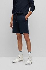 Drawstring shorts in French terry cotton with logo patch, Dark Blue