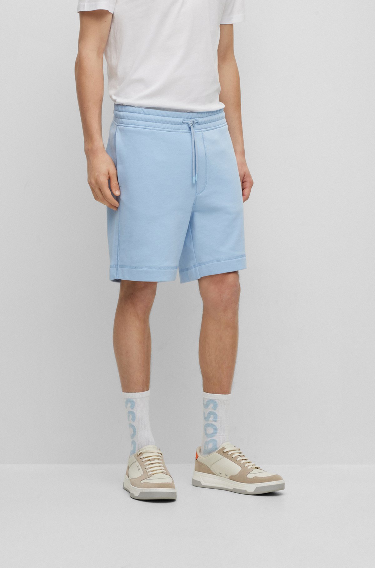 BOSS - Drawstring shorts in French terry cotton with logo patch