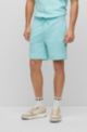 Drawstring shorts in French terry cotton with logo patch, Turquoise
