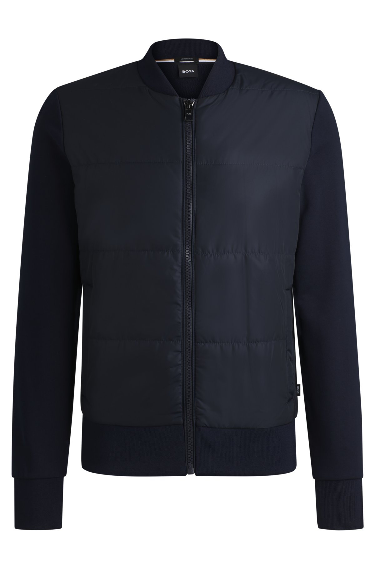 Zip-up sweatshirt in organic cotton and technical fabric, Dark Blue