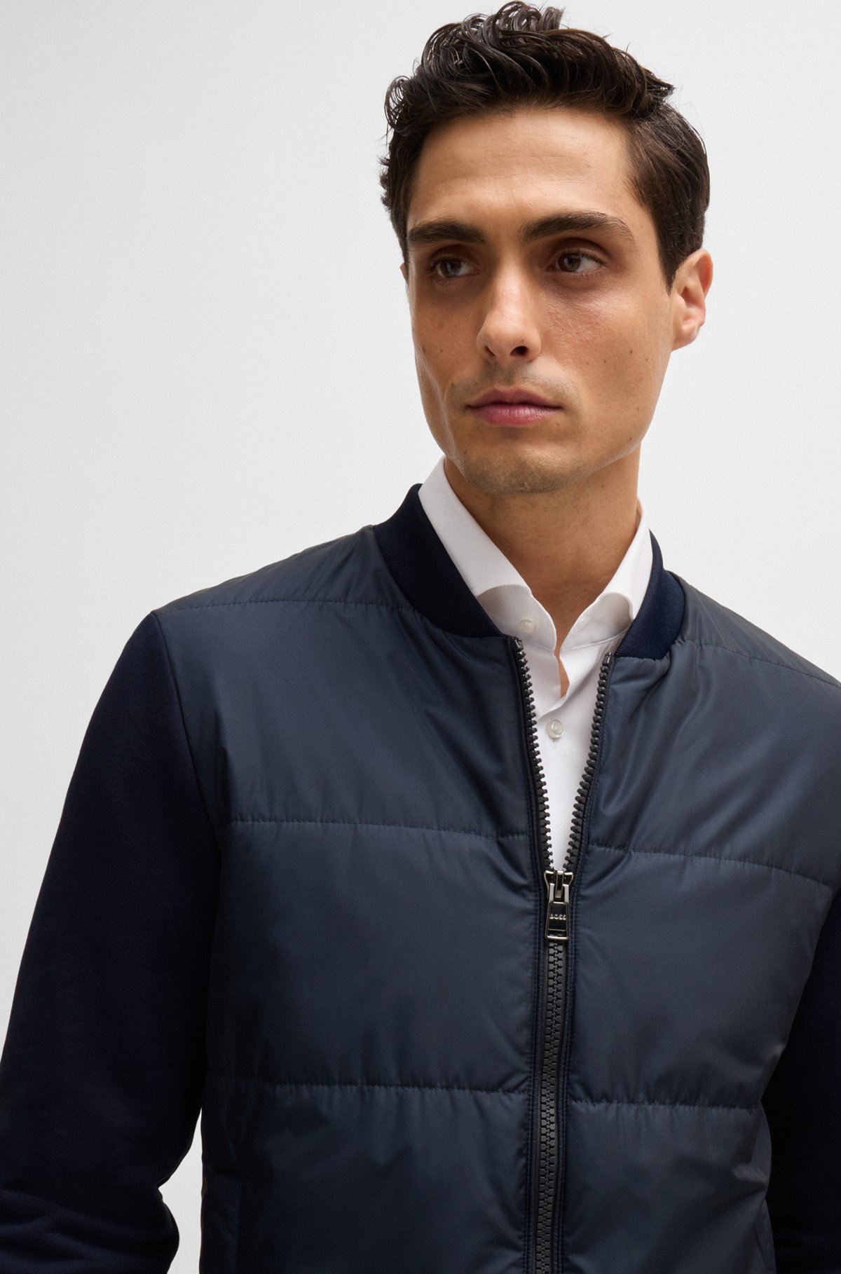 BOSS - Hybrid zip-up sweatshirt with cotton terry - Dark Blue BOSS - Hybrid zip-up sweatshirt with cotton terry - Dark Blue