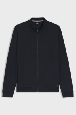 Pima-cotton zip-up sweatshirt with structured front, Dark Blue