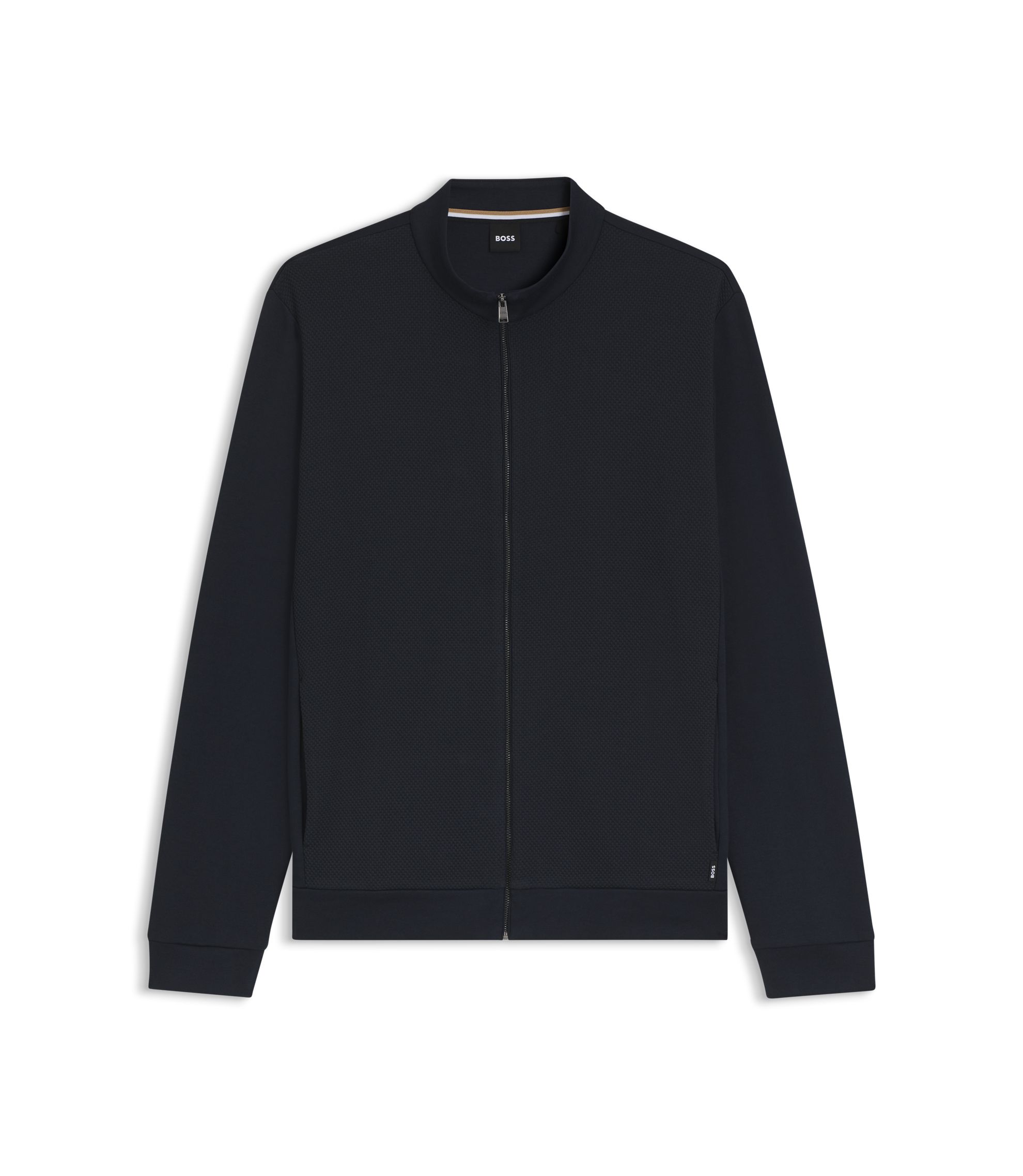 BOSS - Pima-cotton zip-up sweatshirt with structured front - Dark Blue